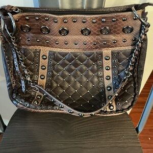 SHARIF Bundle of 3 Shoulder Bags Leather Suede and Mixed Green Brown Tan